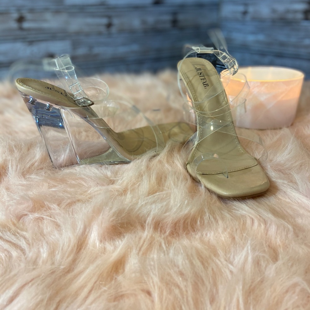 Just Fab Neila Strappy Wedge Sandals, Clear